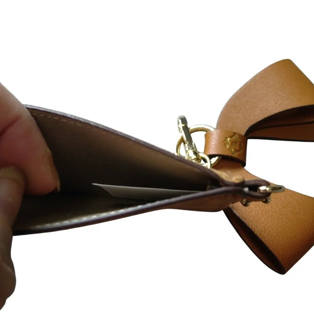 NANETTE LEPORE  Brown Card Wallet With Bow Chain Accent Faux Suede/Leather